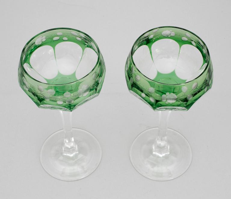 VINGLAS, 12 st, Böhmiskt glas. 1900-tal.