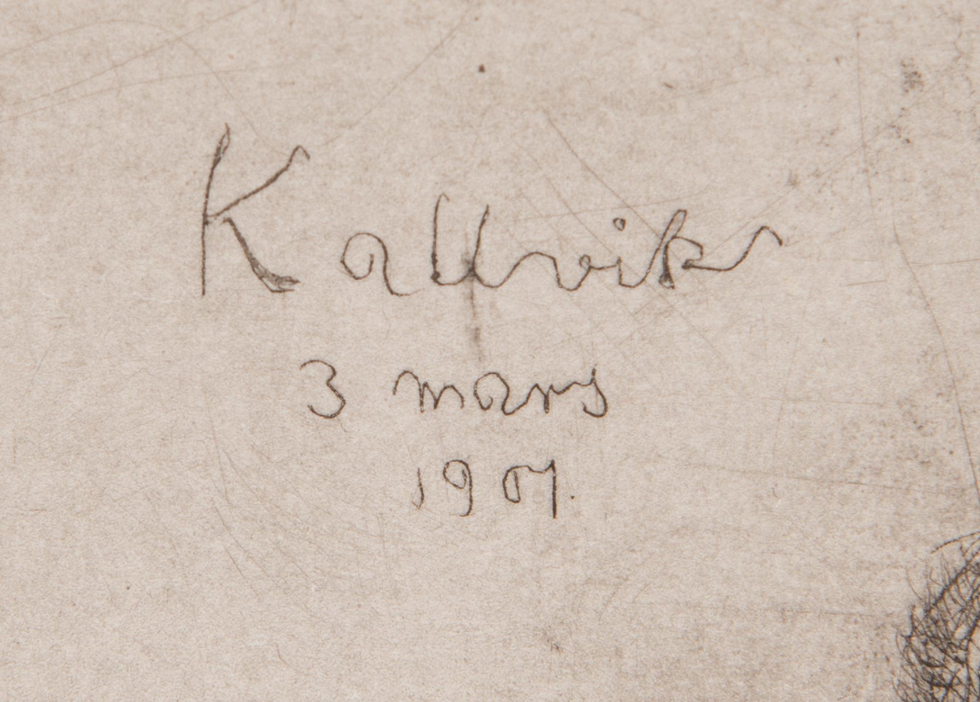 HUGO SIMBERG, linjeetsning och torrnål, plåtsignerad och märkt "Kallvik 3 mars 1901".