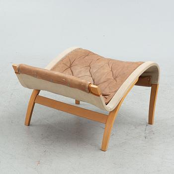 Bruno Mathsson armchair, "Pernilla" with footstool, Dux, late 20th century.