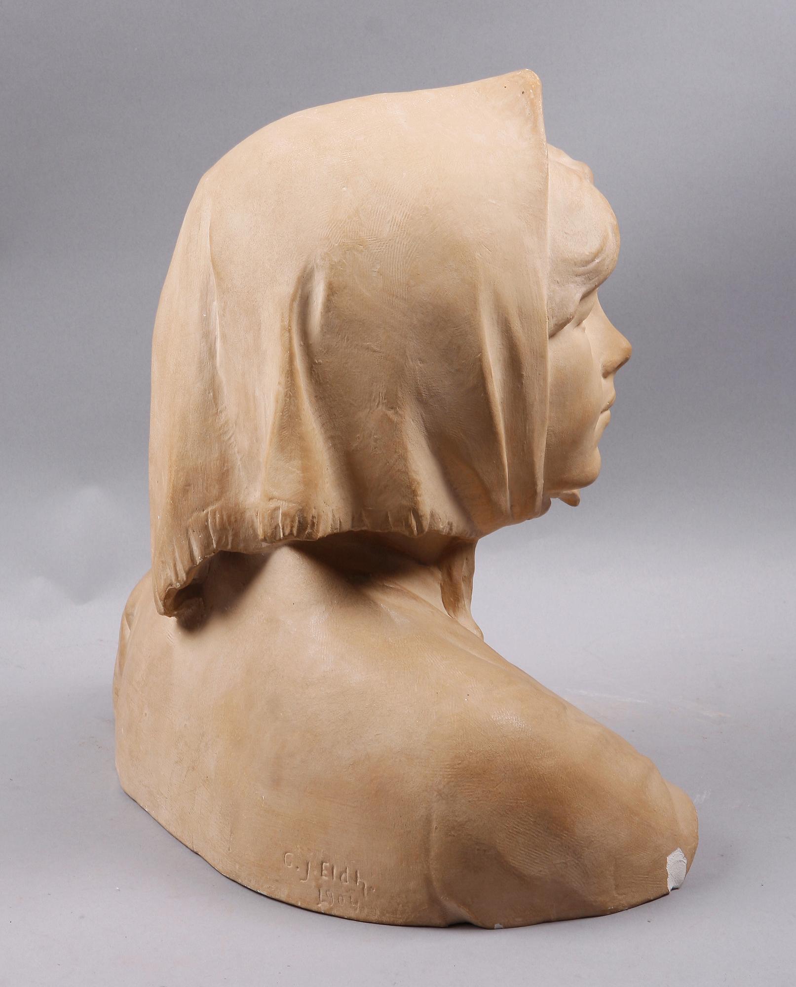 CARL ELDH, byst, gips. Sign.