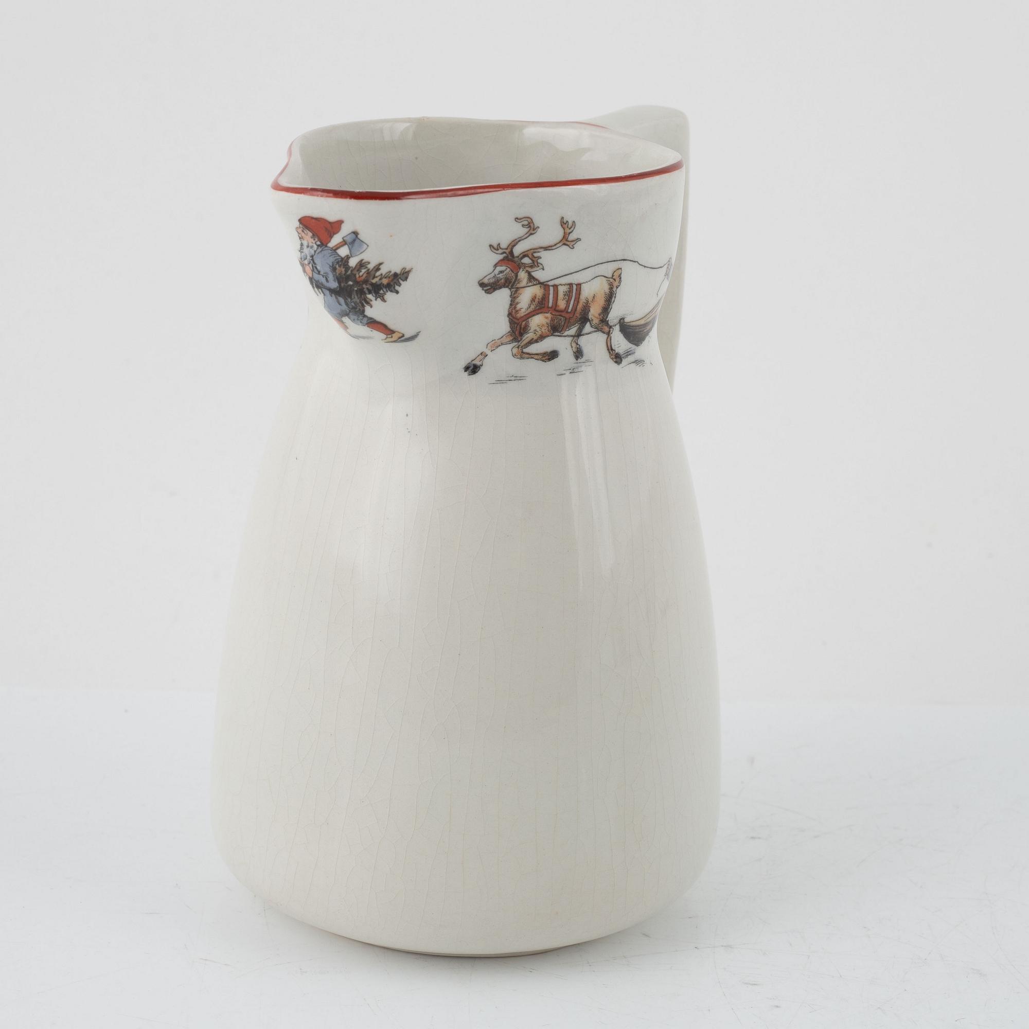 Grötskål och mjölkkanna, flintgods, Gefle.