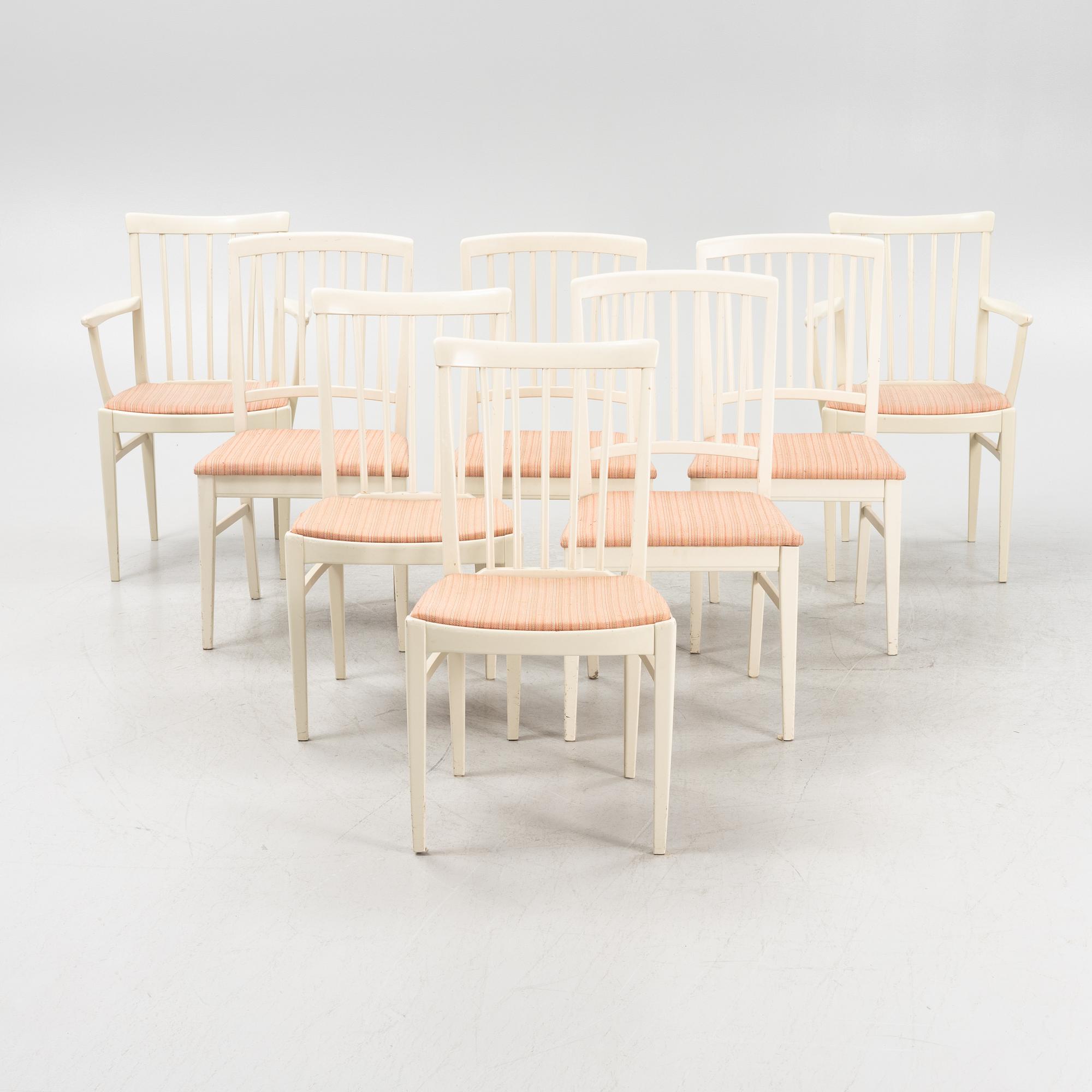 Carl Malmsten, two armchairs and six chairs, Bodafors, second part of the 20th Century.