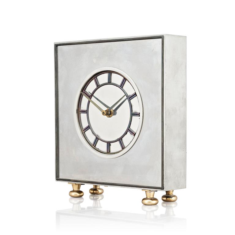 Estrid Ericson, a pewter and brass table clock, Svenskt Tenn Stockholm 1930.