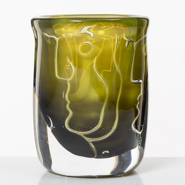 Ingeborg Lundin, Vase, glass, Ariel, "Faces", Orrefors, second half of the 20th century.