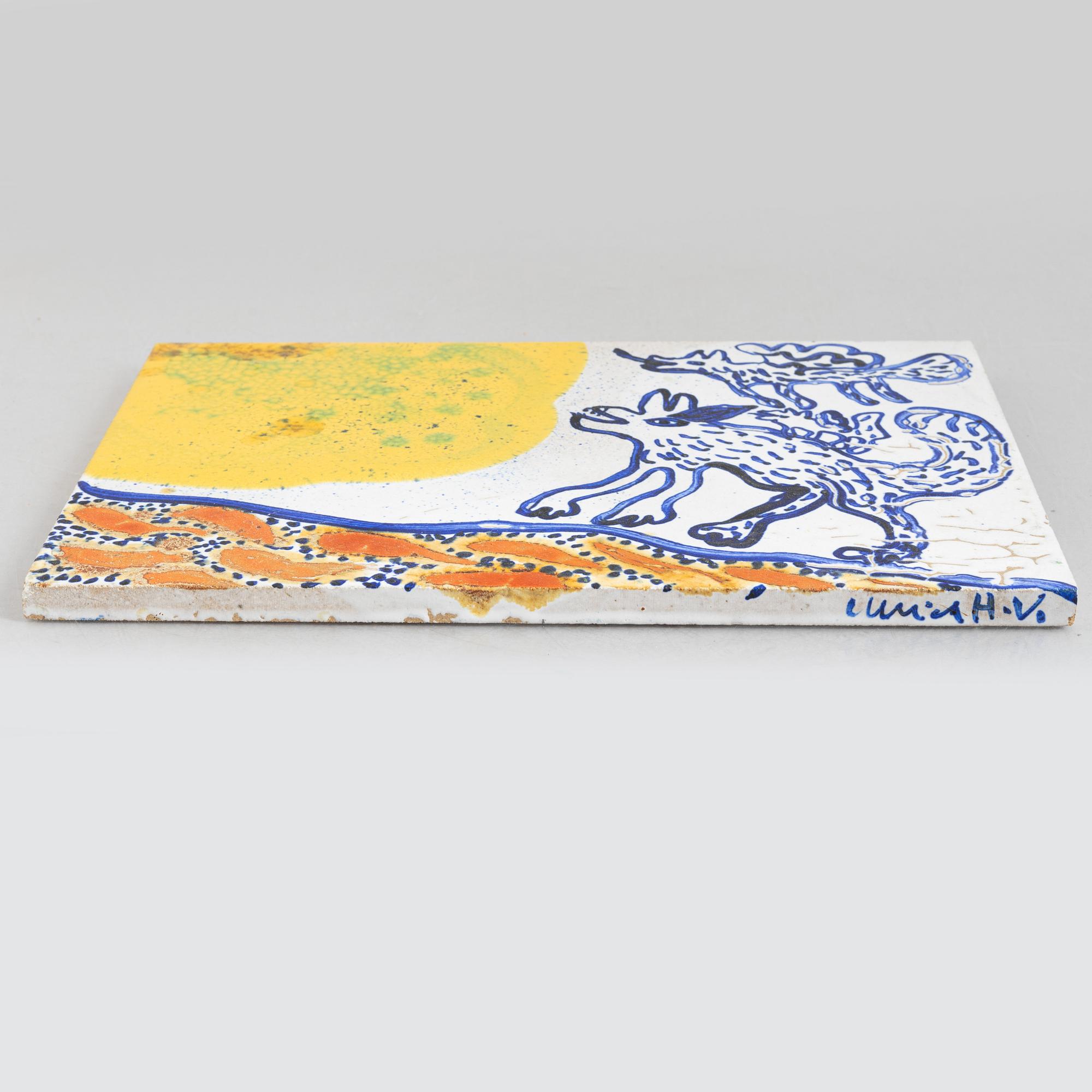 Ulrica Hydman-Vallien, a stoneware plaque, executed in her own workshop, Sweden.