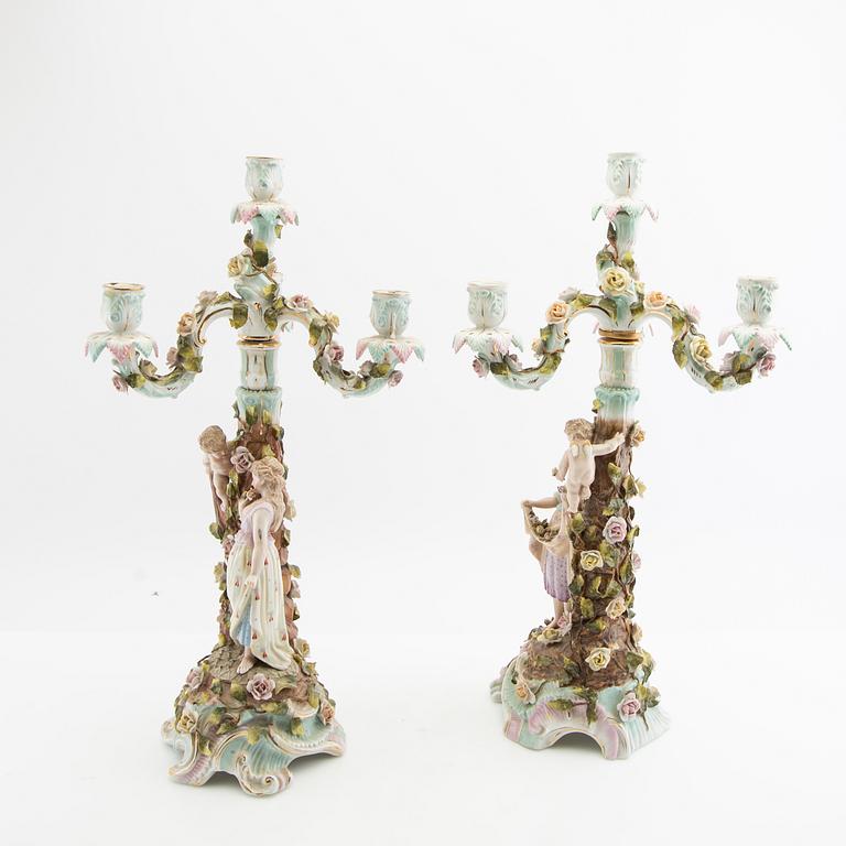 Candelabras a pair Rococo style Germany mid-20th century porcelain.