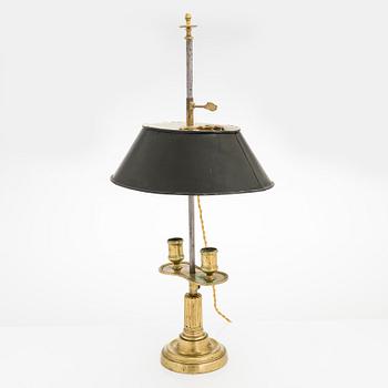 A bouillotte table lamp for two candles, France, late 19th century.