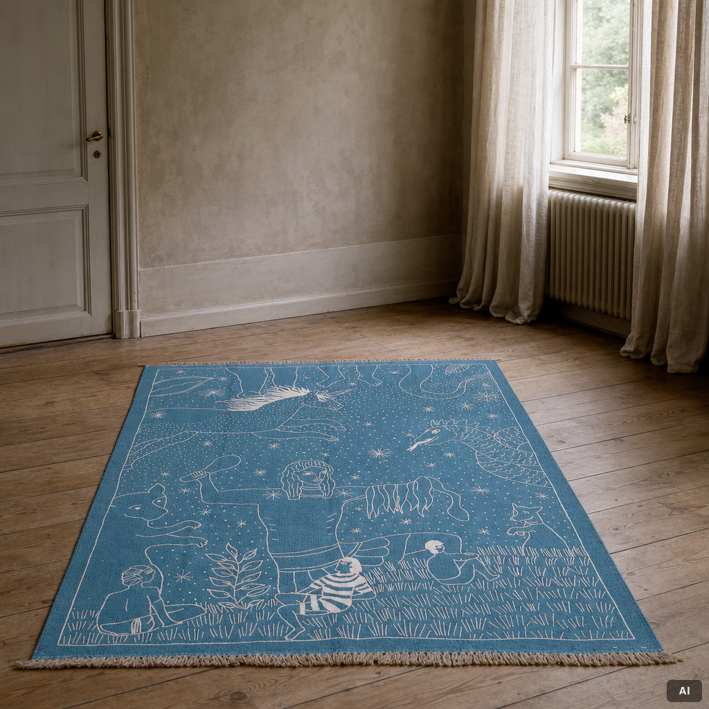 A hand-embroidered Kelim rug, c. 198 x 147 cm.