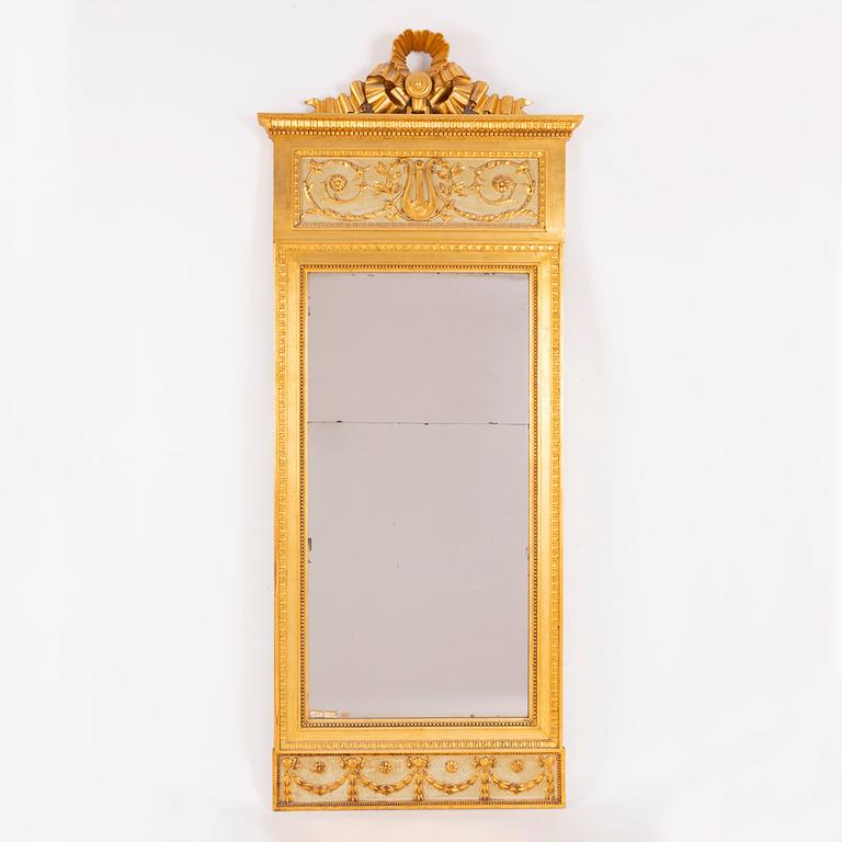 A late-Gustavian giltwood mirror, Stockholm, late 18th century.