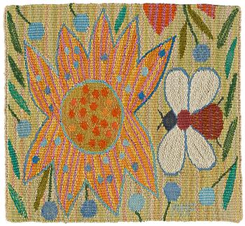 Ann-Mari Lindbom, gift Forsberg, A TEXTILE, "Bilöpare", a tapestry variant, ca 27,5 x 30 cm, signed AMF, framed (with the frame ca 44 x 43,5 cm).