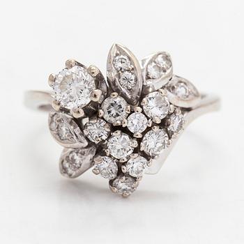 An 18K white gold ring, with diamonds totalling approximately 1.12 ct according to engraving. Swedish import mark.