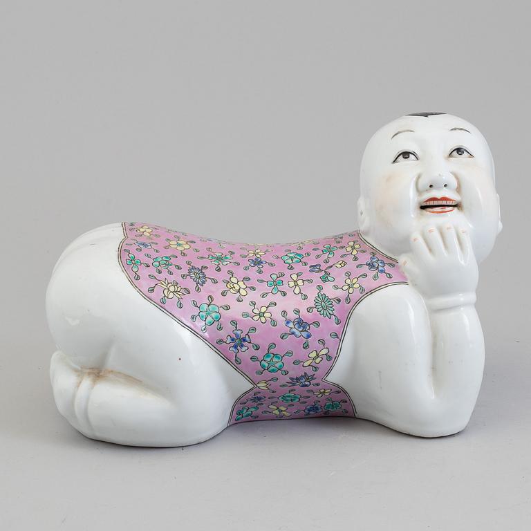 A Chinese 20th century famille rose porcelain pillow.