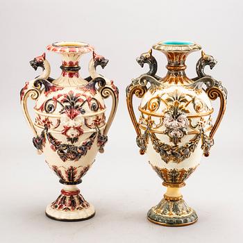 A set of two Rörstrand majolica urns around 1900.