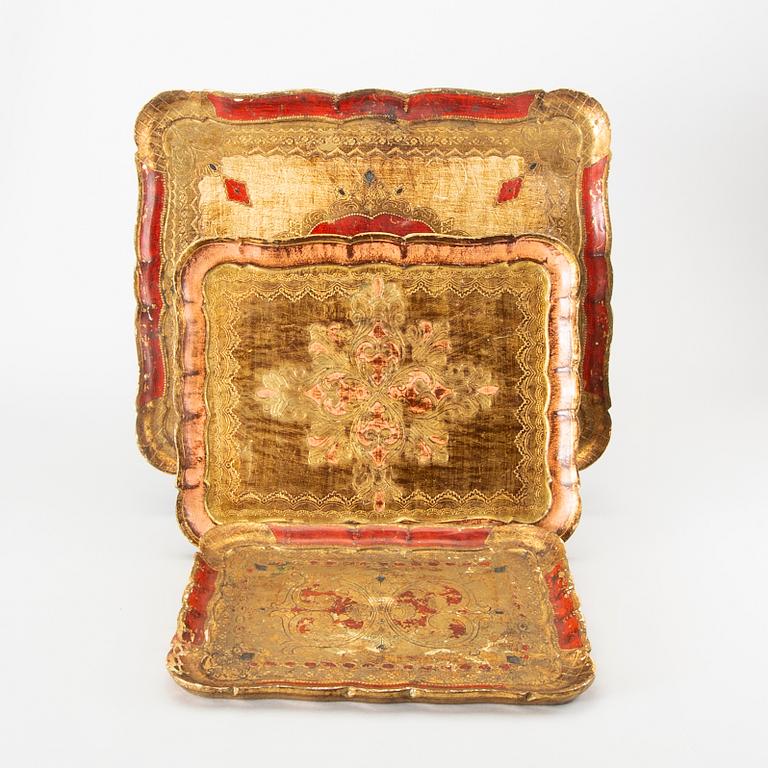 Trays, 5 pcs, Paoletti, Florence Italy mid-20th century.