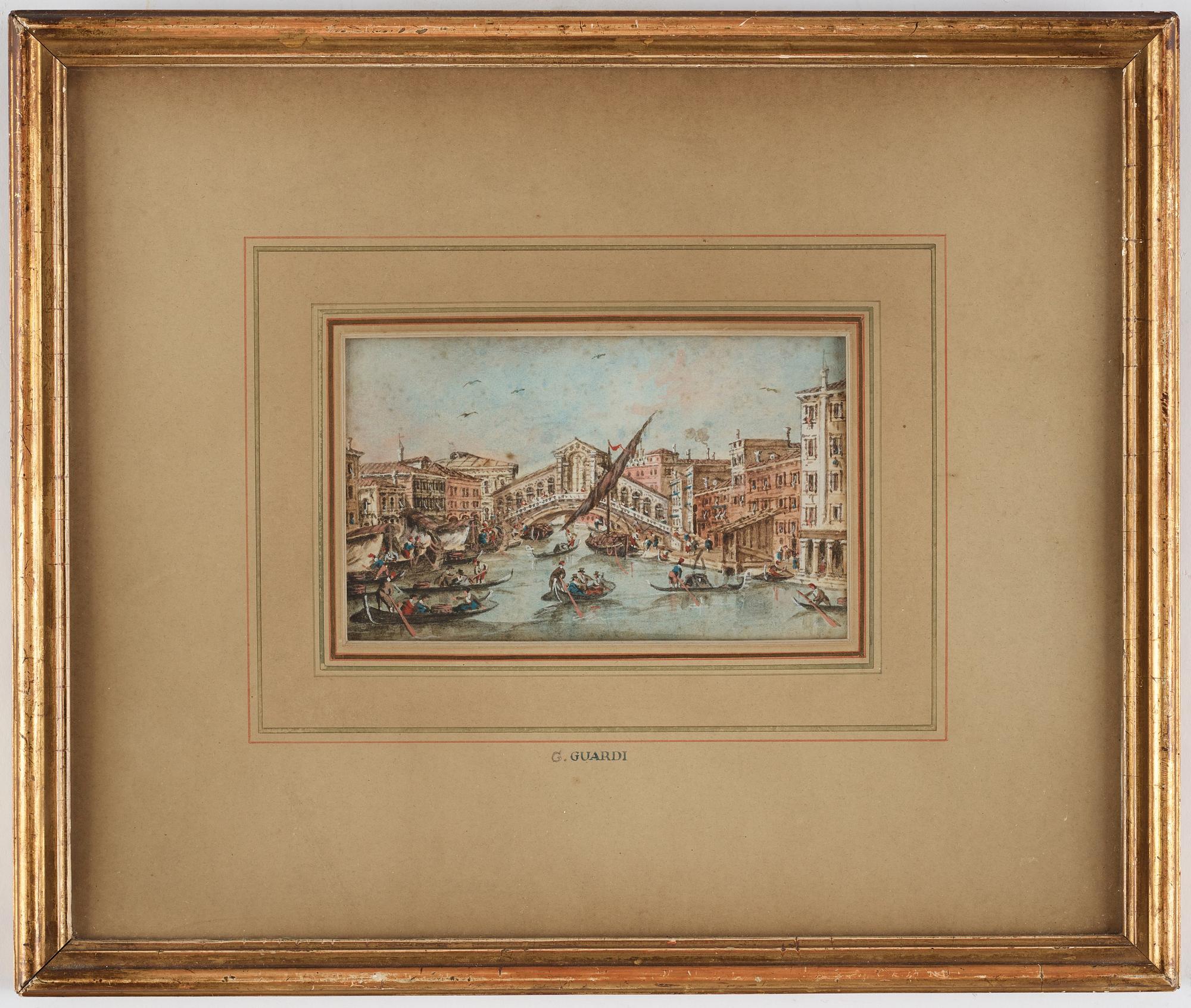 Giacomo Guardi Tillskrivna, Venedigmotiv med Rialtobron, ett par.