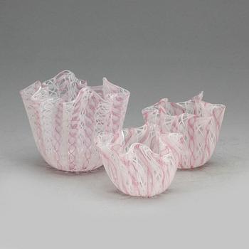 NÄSDUKSSKÅLAR, 3 st, glas, Venini, Murano, 1900-tal, osignerade.