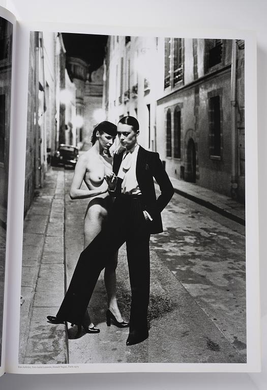 Helmut Newton, Signed book published by Taschen, Monte Carlo, 1999, ed 10000, with a metal table.