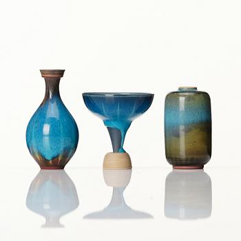 Wilhelm Kåge, three 'Farsta' stoneware miniature vases, Gustavsberg studio, Sweden 1958.