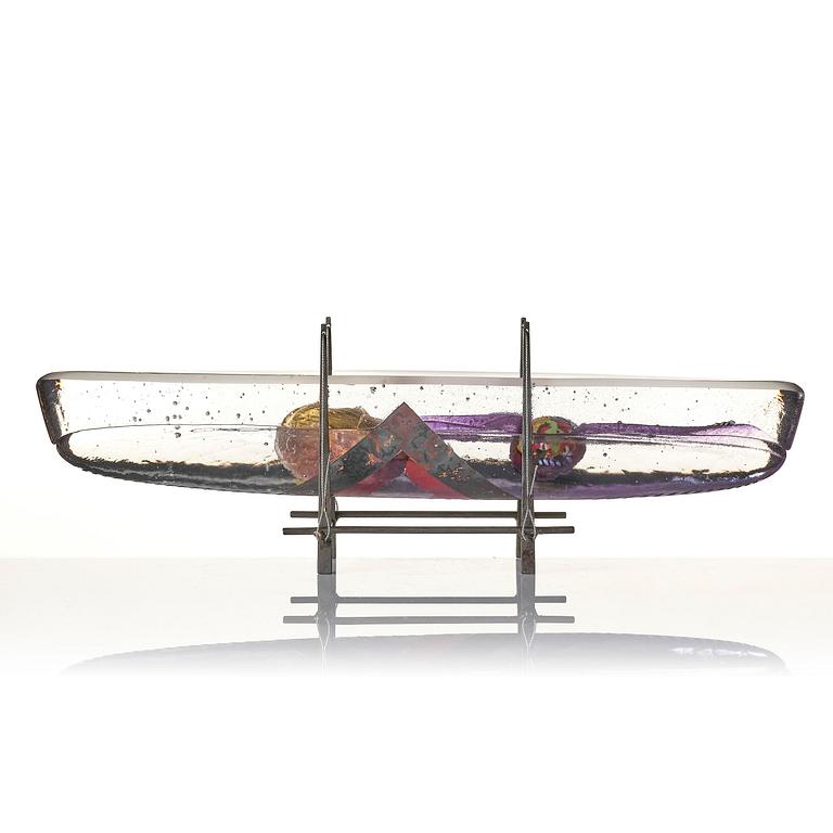 Bertil Vallien, unik skulptur, båt, "Voyage XVII", sandgjutet glas, Kosta Boda.