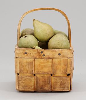 An Ingrid Herrlin stoneware basket with 14 pears.