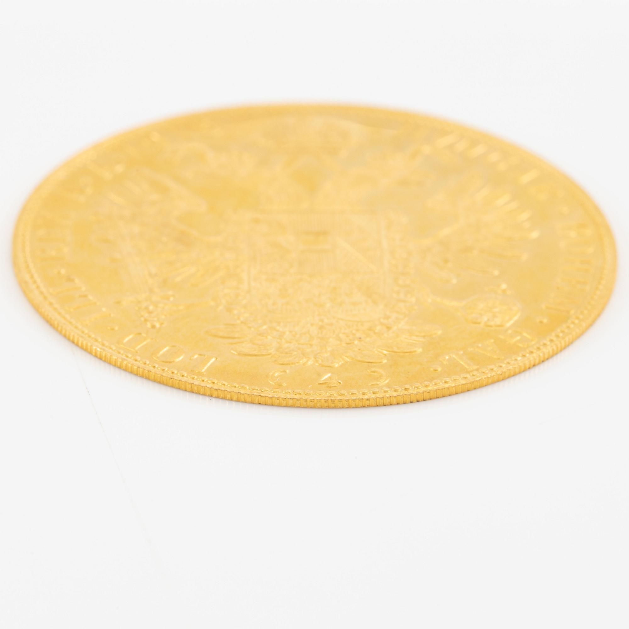 Gold coin, Austria-Hungary, 4 Ducats, 1915, later striking.
