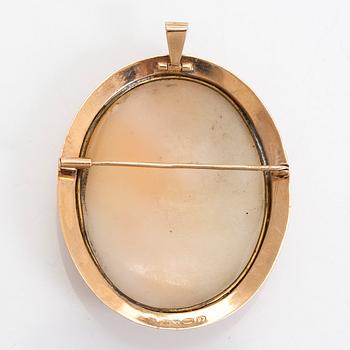 Hänge/brosch, 14K guld med snäckskalscamé.