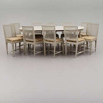 MATSALSMÖBEL, 11 delar, gustaviansk stil, 1900-talets andra hälft.
