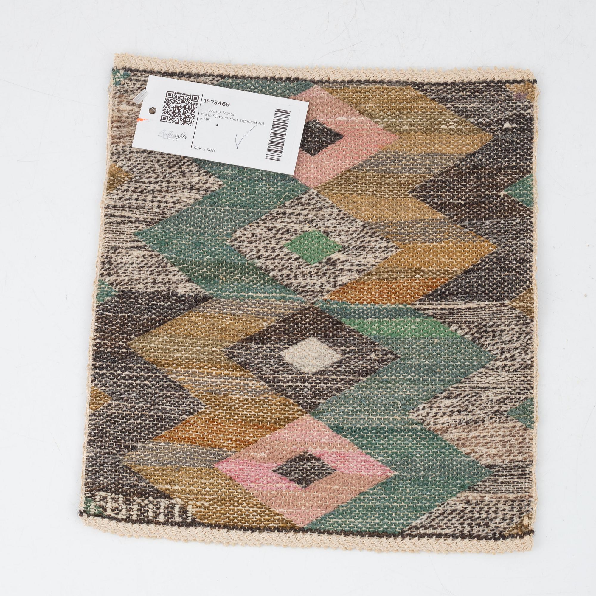 A Märta Måås-Fjetterström "Gråviggen" textile, marked AB MMF.