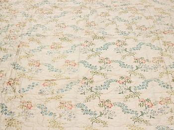 A SILK BED COVER, quilted, ca 192-193 x 164-170 cm, probably Sweden 18th century.