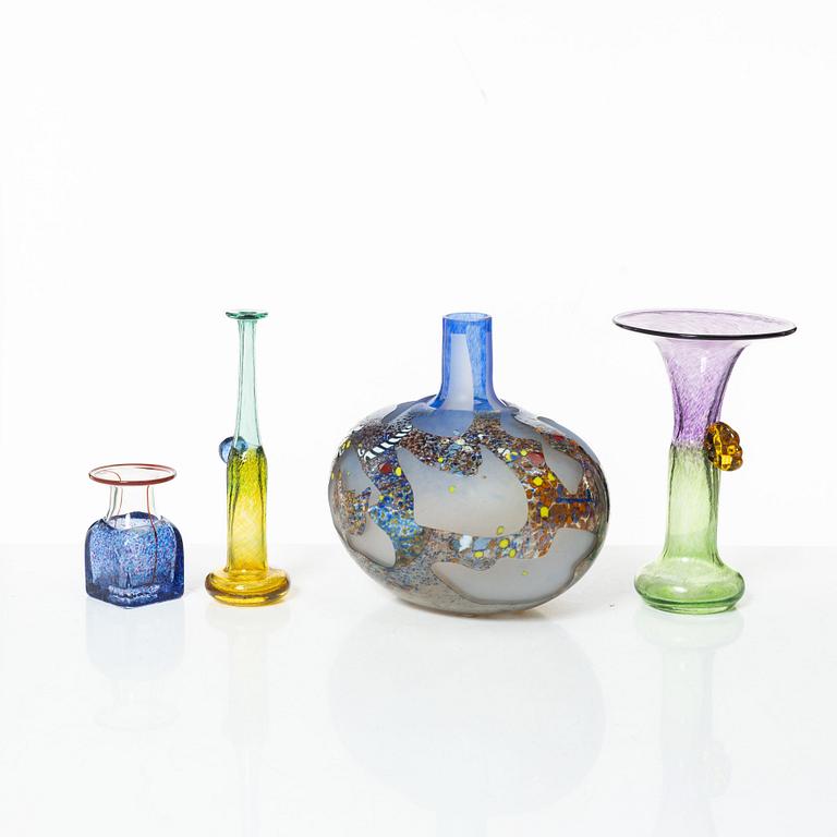Bertil Vallien, a group of four vases, Kosta Boda.