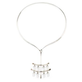 Vivianna Torun Bülow-Hübe, a necklace with a pendant, No. 169 and No. 135, sterling silver with rock crystal, for Georg Jensen, Copenhagen.