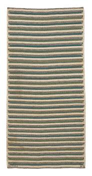 215. Barbro Nilsson, A CARPET, "Randig med tvist, grön", flat weave, ca 253,5 x 124 cm, signed AB MMF BN.