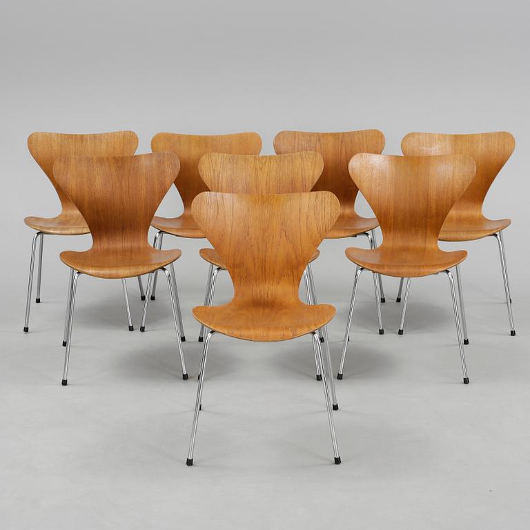 STOLAR, 8 st, "Sjuan", Arne Jacobsen, Fritz Hansen, 1960-70-tal.