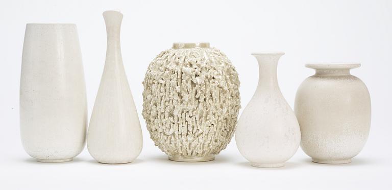 A set of five Gunnar Nylund stoneware vases, Rörstrand.
