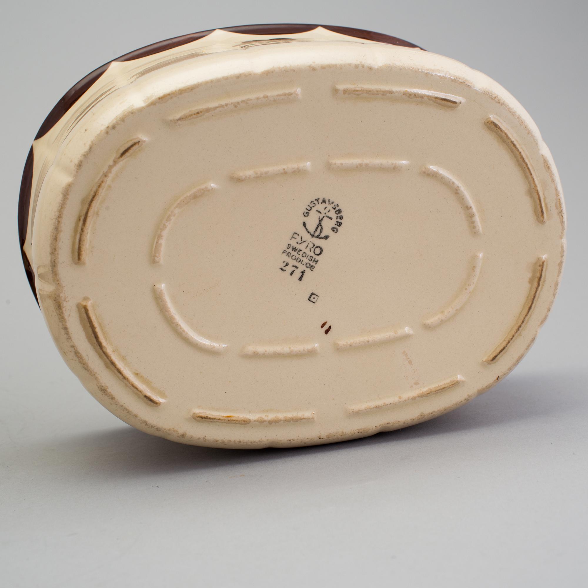 WILHELM KÅGE, servisdelar, 4 st, flintgods, "Pyro brun", Gustavsberg, i produktion 1929-55.