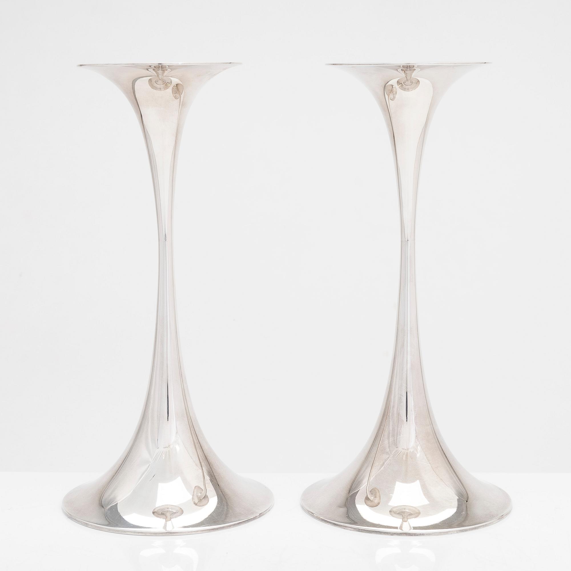 Tapio Wirkkala, a pair of 'Trumpetti' silver candlesticks, Kultakeskus, Hämeenlinna.