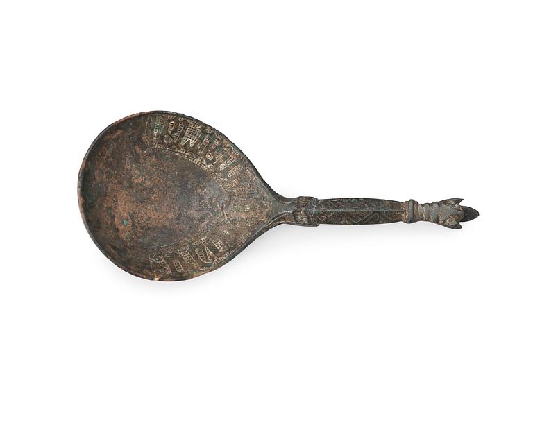 A late 15th century/early 16 century European copper alloy spoon.