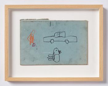 W Tucker, "A bird, a car, orange + red".