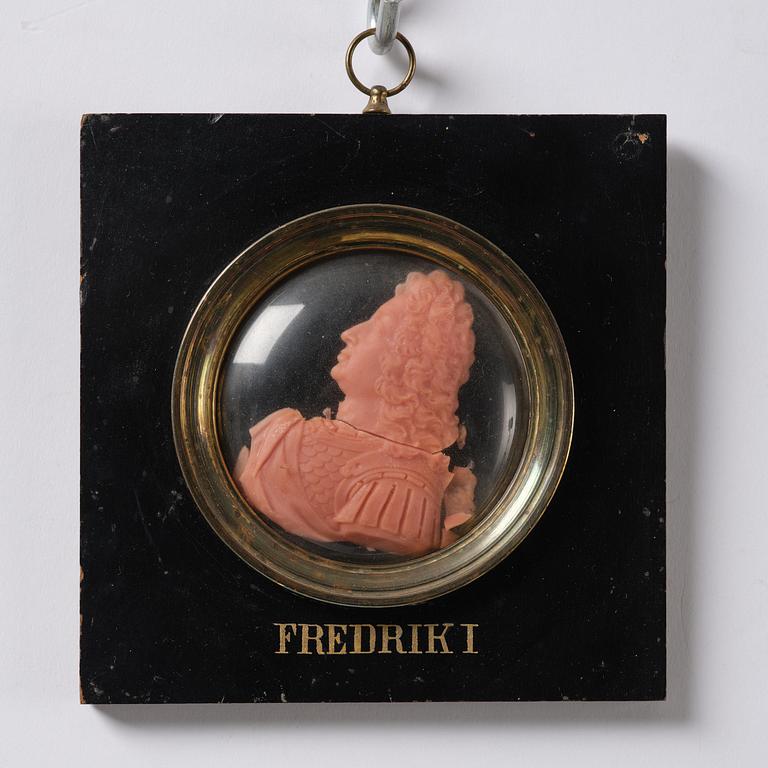 A set of twenty wax portraits of Swedish monarchs, late 19th century.
