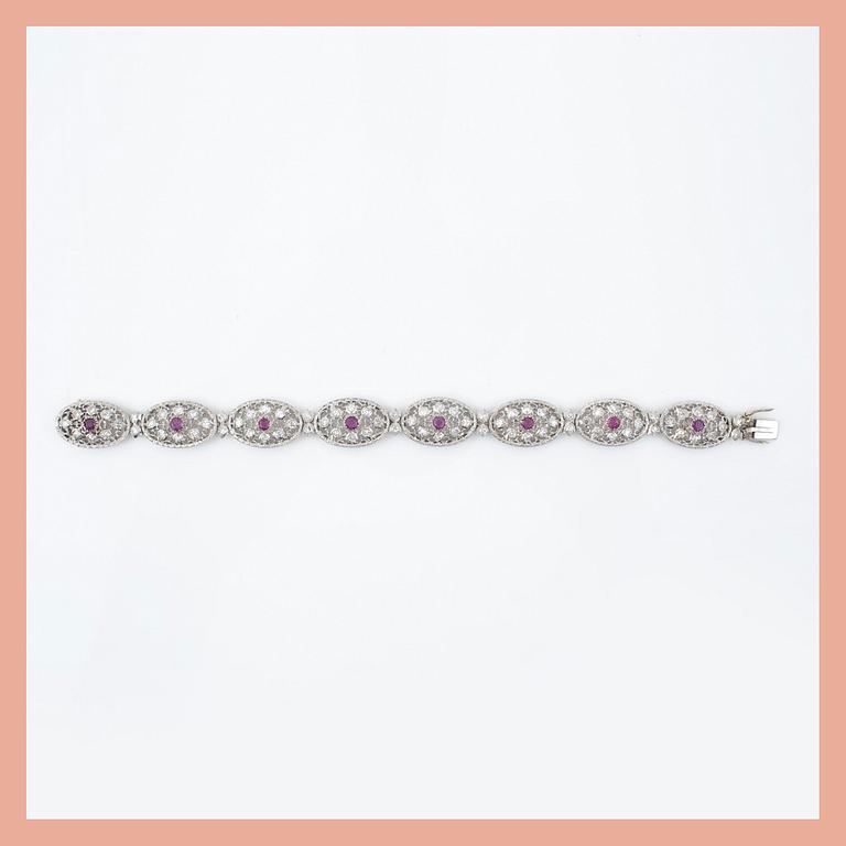A ruby and single-cut diamond bracelet signed Buccellati (probably by Federico Buccellati).