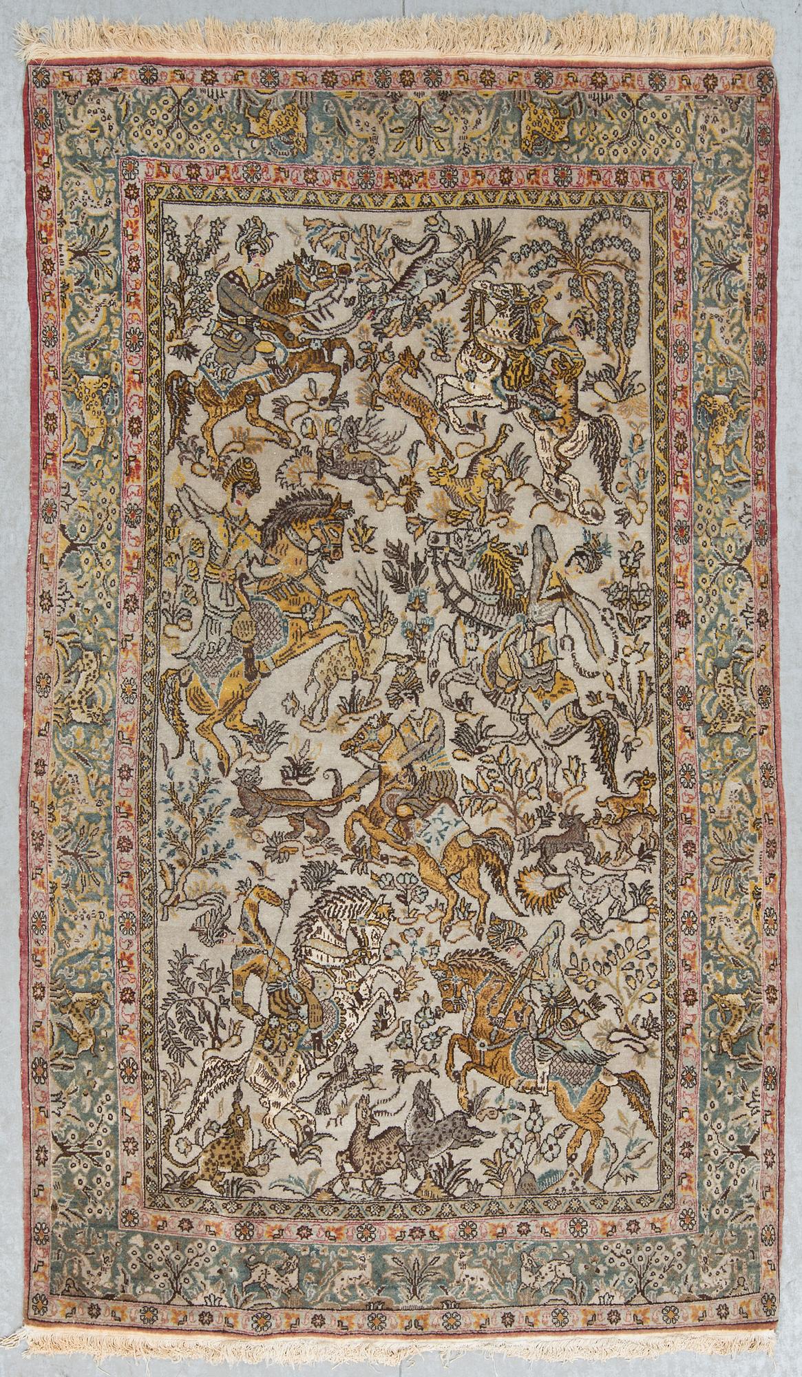 MATTA, old, Ghom, figural, part silk, ca 221 X 134 cm.