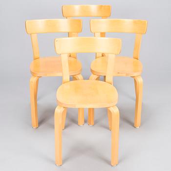 ALVAR AALTO, Tuoleja, 4 kpl, malli 69, Artek. 1900-luvun loppu.