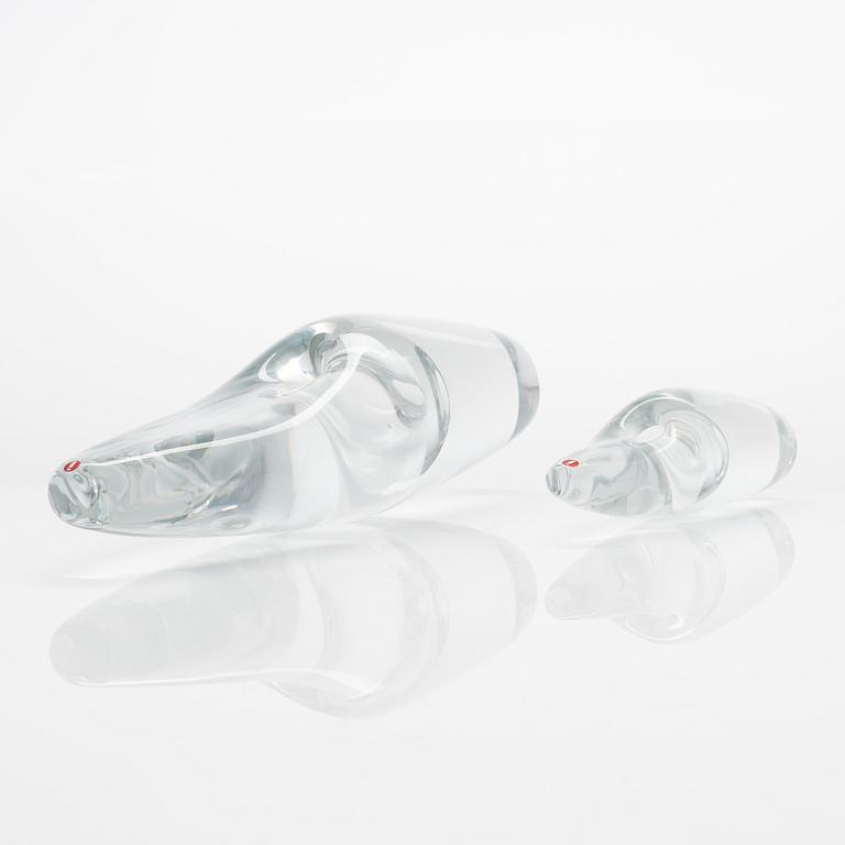 Timo Sarpaneva, konstglasobjekt, 2 st, "Orkidé", Iittala, Finland.