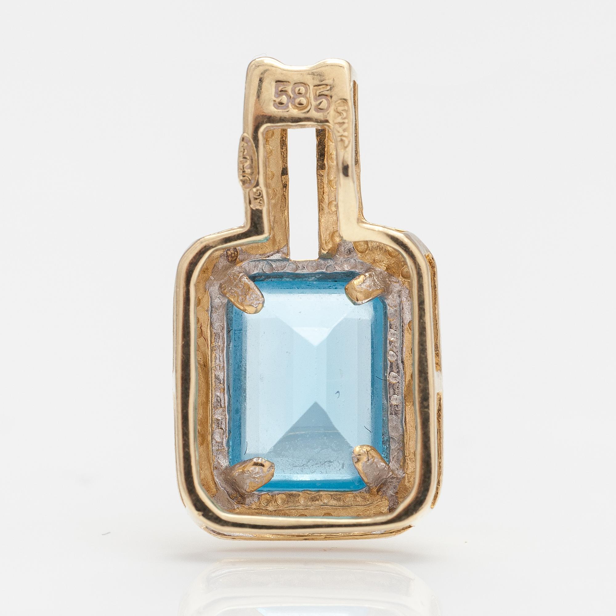 A set of 14K gold earrings and pendant with topazes and diamonds ca. 0.04 ct.