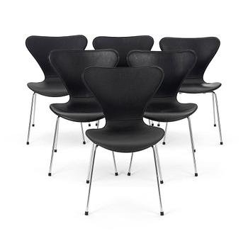 Arne Jacobsen, stolar, 6 st, "Sjuan", Fritz Hansen", Danmark.