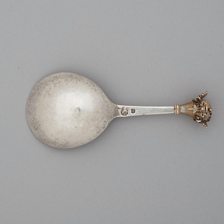 A Swedish 18th century parcel-gilt spoon, marks of Peter Britt, Kalmar (1701-1758 (1759)).