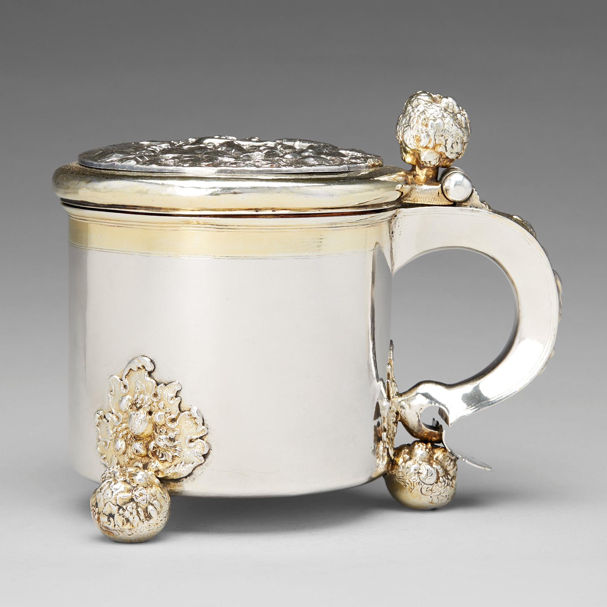 A Swedish Baroque parcel-gilt tankard, mark of Jöran Eriksson Straus, Stockholm (1673-1688).