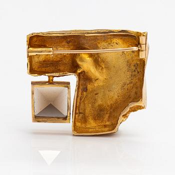 Björn Weckström, A 14K gold brooch "Crystal and cut" with a smoaky quartz. Lapponia 1965.
