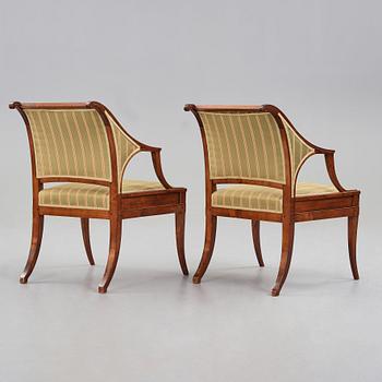 A pair of late Gustavian armchairs, early 19th century.