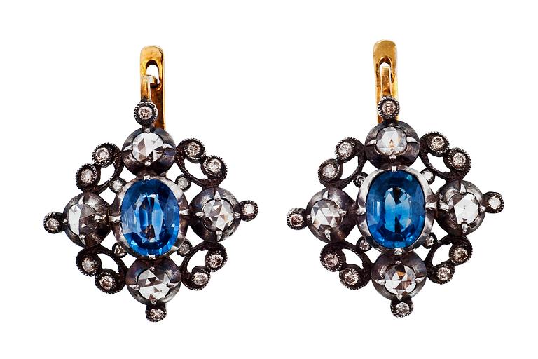 A PAIR OF SAPPHIRE EARRINGS.